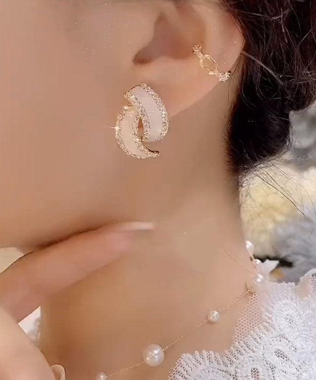 White Zircon Double C Hoop Earrings
