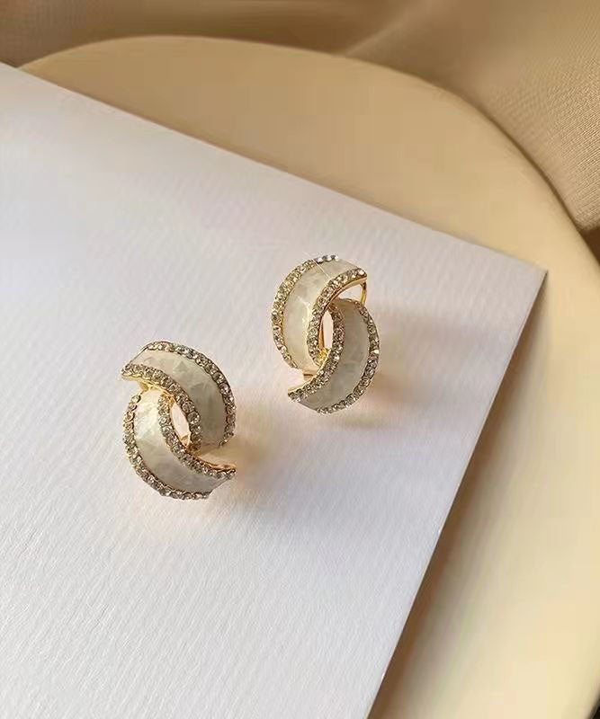 White Zircon Double C Hoop Earrings