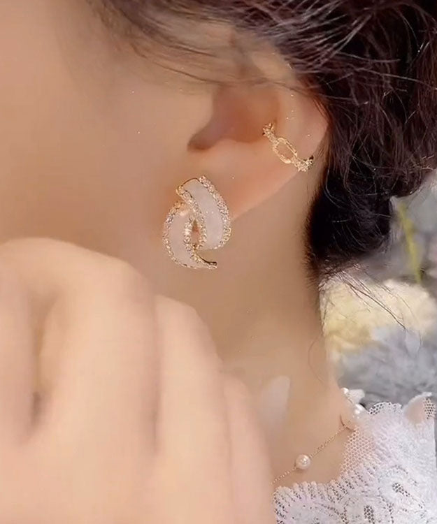 White Zircon Double C Hoop Earrings