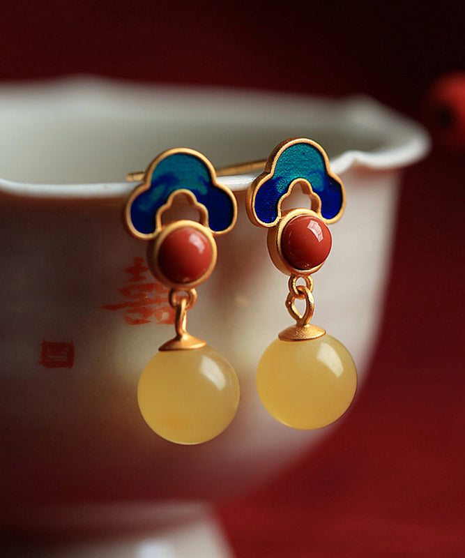 Yellow Amber Cloud Stud Earrings