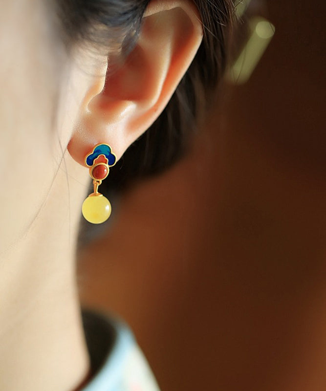 Yellow Amber Cloud Stud Earrings