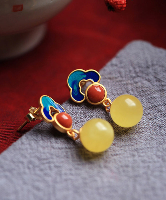 Yellow Amber Cloud Stud Earrings