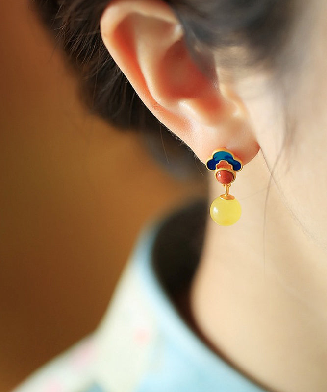 Yellow Amber Cloud Stud Earrings