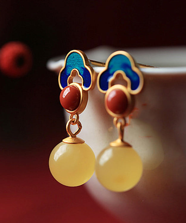Yellow Amber Cloud Stud Earrings