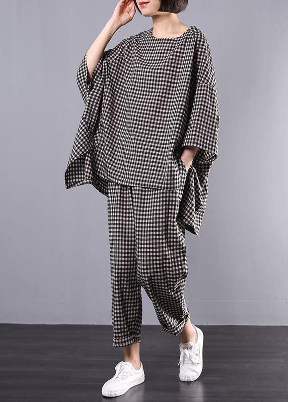 Grey Plaid Vintage Linen Pants Set