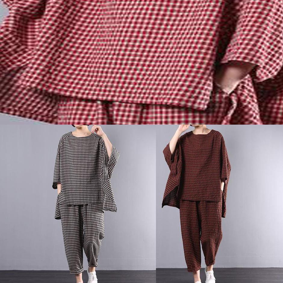 Grey Plaid Vintage Linen Pants Set