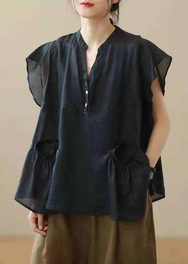 Chic Gray V-Neck Patchwork Autumn Shirt Top Short Sleeve