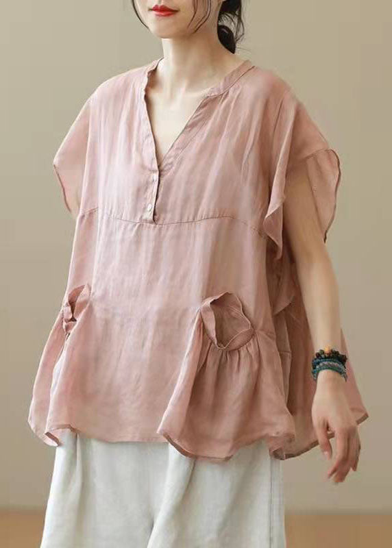 Chic Gray V-Neck Patchwork Autumn Shirt Top Short Sleeve