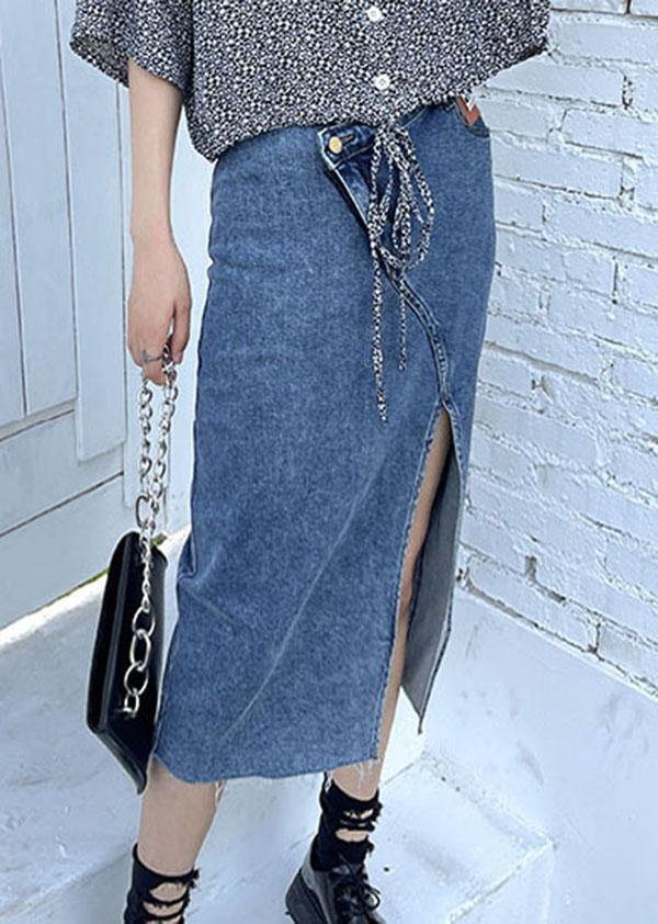 Blue Asymmetrical Casual Denim Skirt