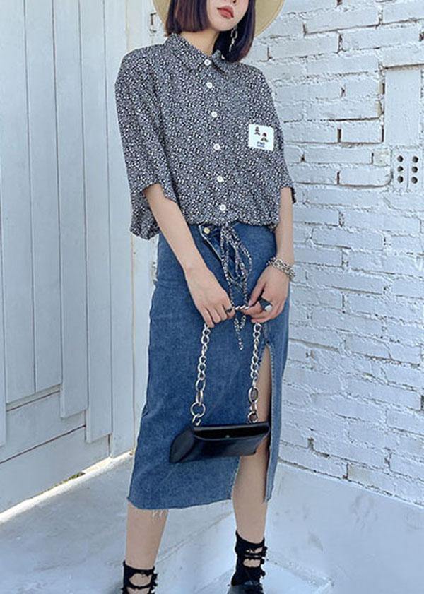 Blue Asymmetrical Casual Denim Skirt