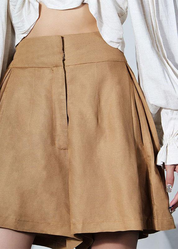 Elegant brown linen pants with high waist pockets and wide leg