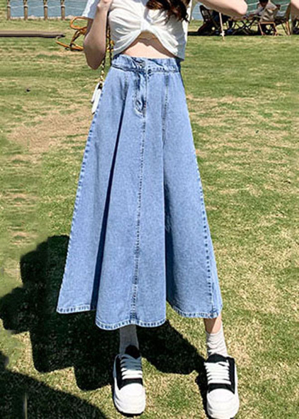 Light Blue High Waist Button Denim Skirt