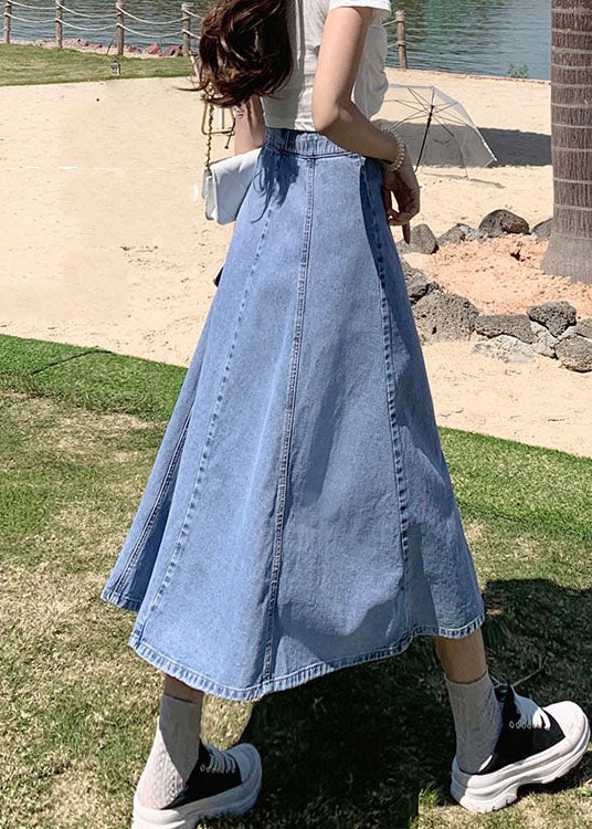 Light Blue High Waist Button Denim Skirt