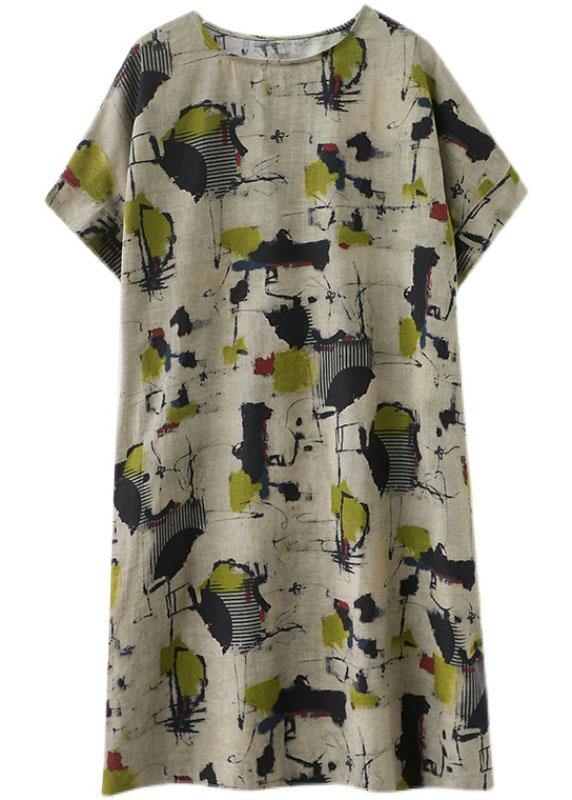 Khaki Print O-Neck Pocket Maxi Dress