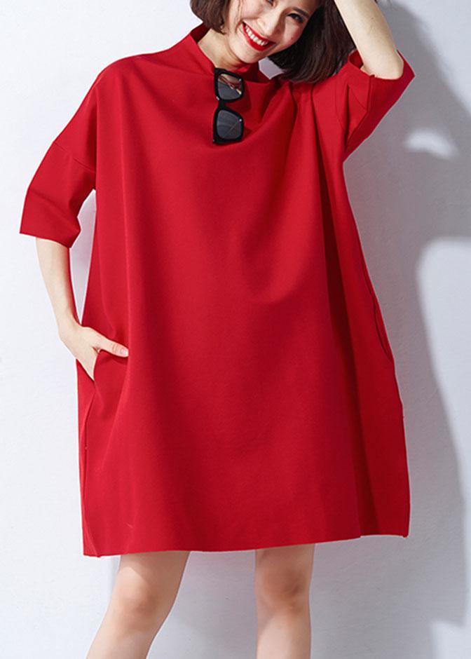 Elegant Red Loose Turtleneck Summer Party Dresses with Half Sleeves