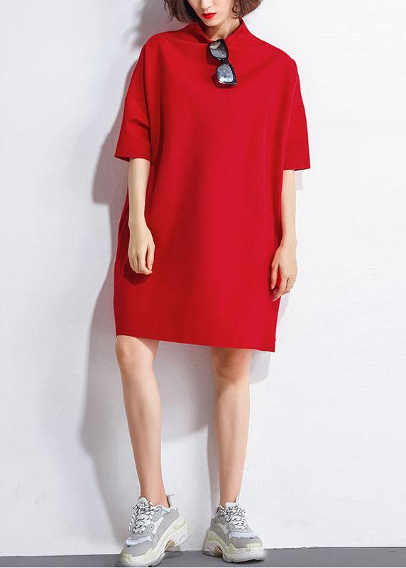 Elegant Red Loose Turtleneck Summer Party Dresses with Half Sleeves