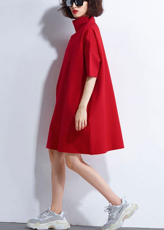 Elegant Red Loose Turtleneck Summer Party Dresses with Half Sleeves