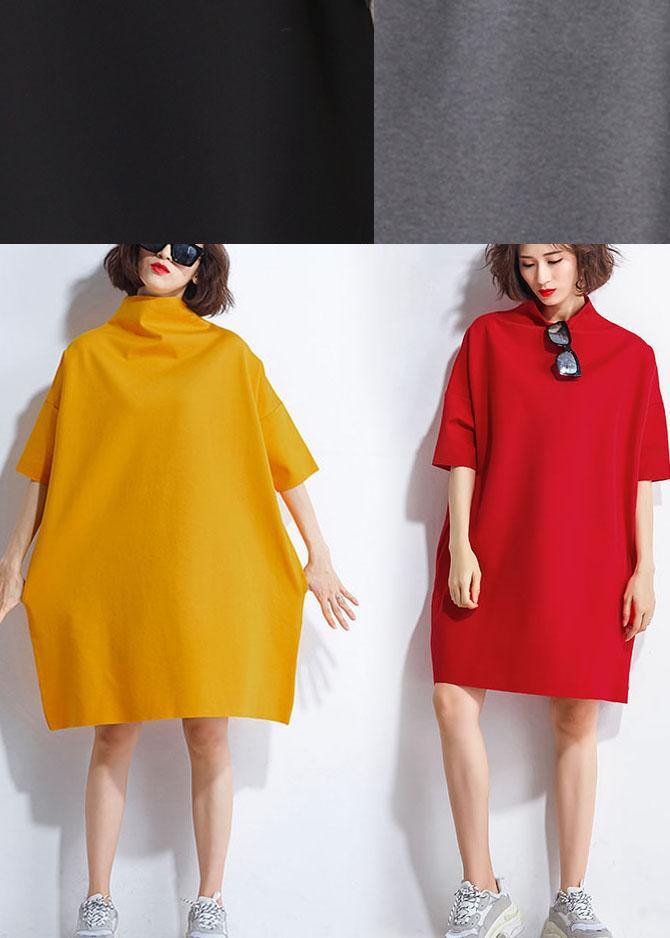 Elegant Red Loose Turtleneck Summer Party Dresses with Half Sleeves