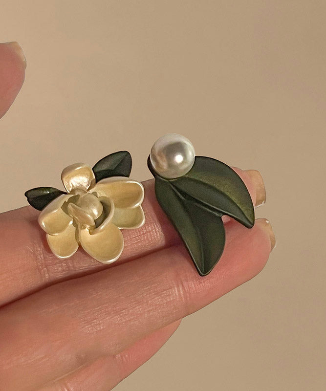 Yellow Pearl Gardenia Stud Earrings