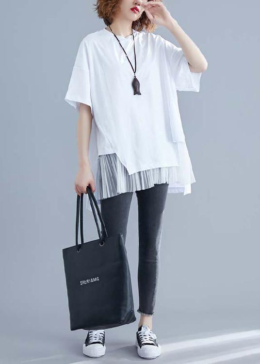 Elegant White Linen Top Silhouette Inspiration Patchwork Summer Blouse with O-Neck