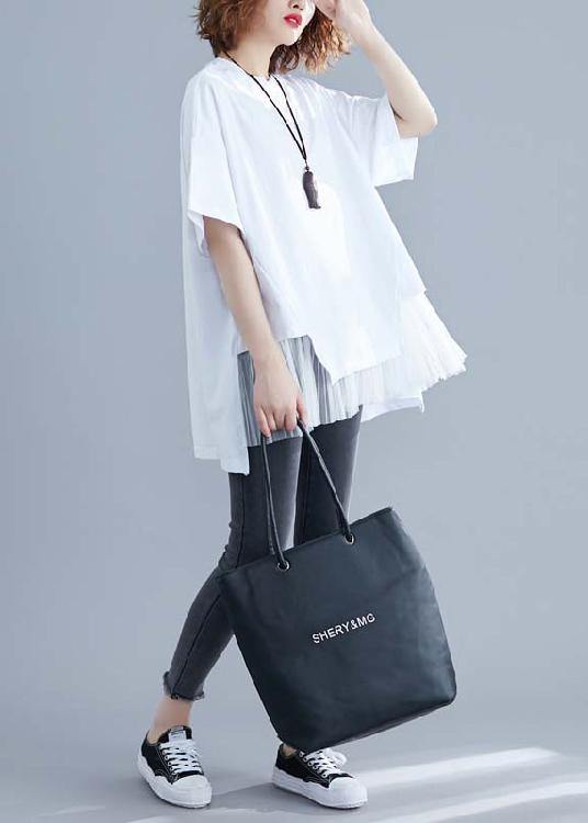 Elegant White Linen Top Silhouette Inspiration Patchwork Summer Blouse with O-Neck