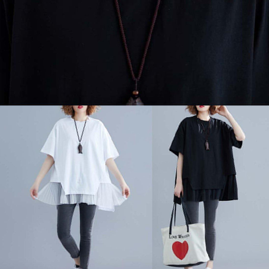 Elegant White Linen Top Silhouette Inspiration Patchwork Summer Blouse with O-Neck