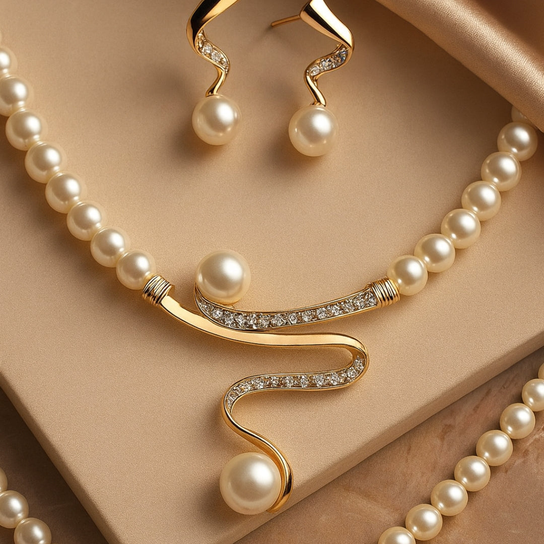 Josephine | Elegant Wave Pearl Jewelry Set