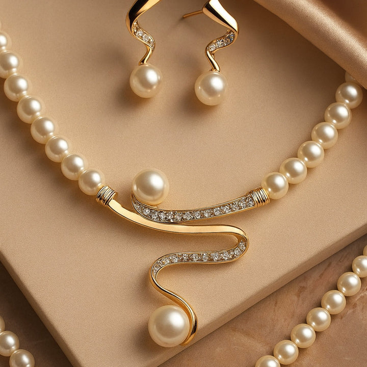 Josephine | Elegant Wave Pearl Jewelry Set