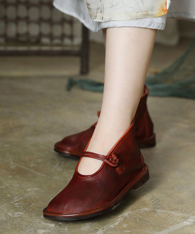Comfortable, sturdy, green, flat feet, flat shoes made of cowhide leather with upper buckle strap