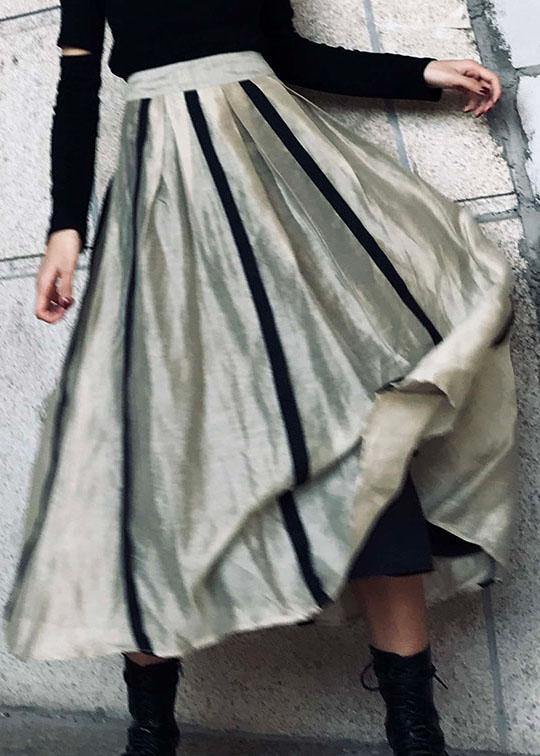 Bequemer beige Patchwork-Sommerrock aus Baumwollleinen
