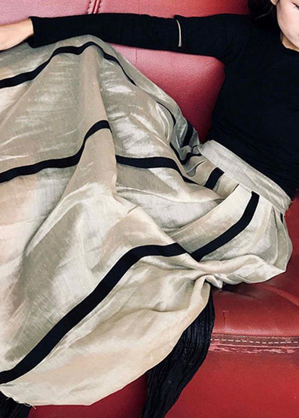 Bequemer beige Patchwork-Sommerrock aus Baumwollleinen