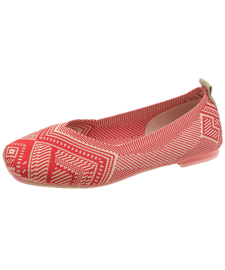Comfortable, flat shoes, red knit fabric, flat shoes with boutique print for women