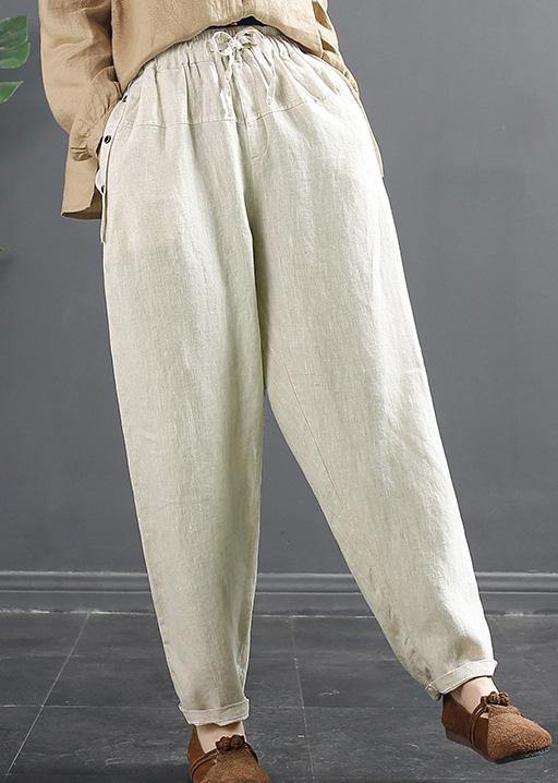 DIY Beige Pants Spring Shorts with Elastic Waist