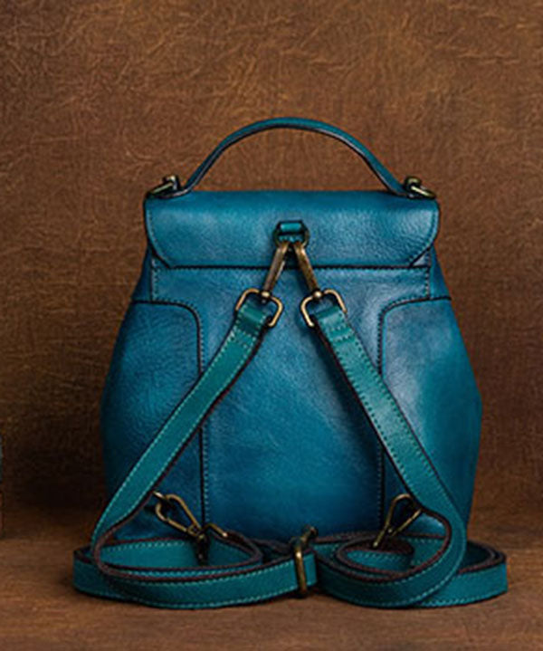 DIY blaue orientalische Gemälde Rucksack aus Kalbsleder