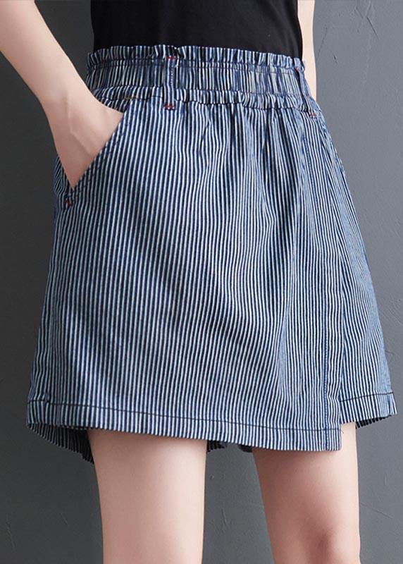 DIY Blue Striped Hotpants with Wide Legs Summer