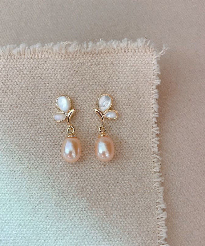 Gold Pearl Butterfly Drop Earrings