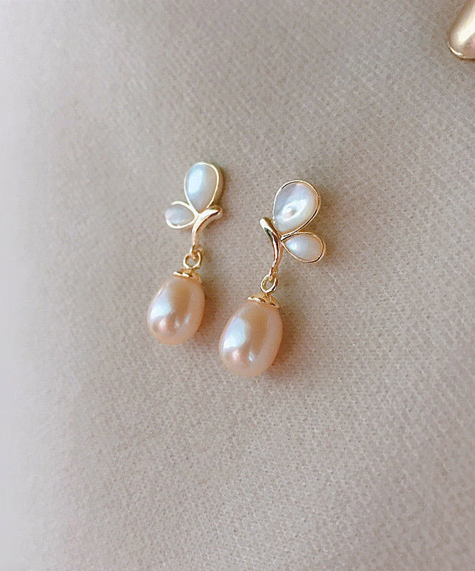 Gold Pearl Butterfly Drop Earrings