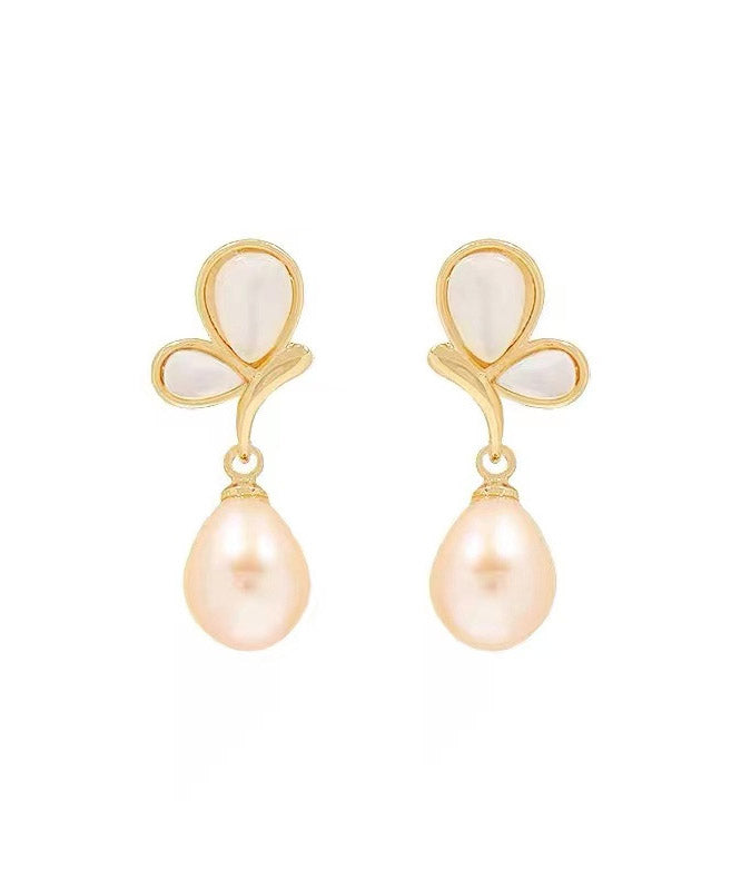 Gold Pearl Butterfly Drop Earrings