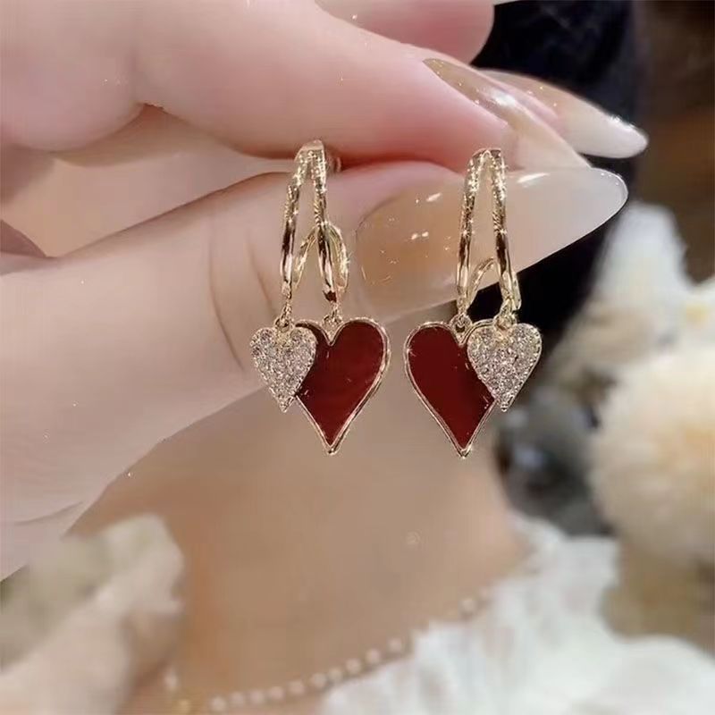Gold Zircon Love Drop Earrings