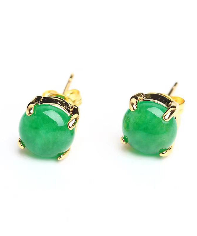 Green Silver Jade Stud Earrings