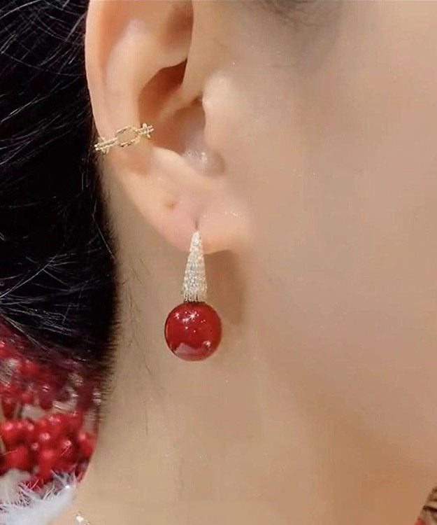 Red Copper Zircon Pearl Drop Earrings