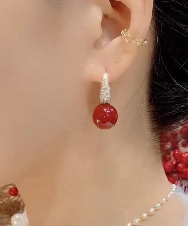 Red Copper Zircon Pearl Drop Earrings