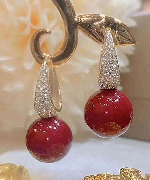 Red Copper Zircon Pearl Drop Earrings