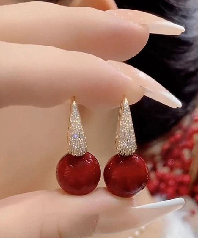 Red Copper Zircon Pearl Drop Earrings