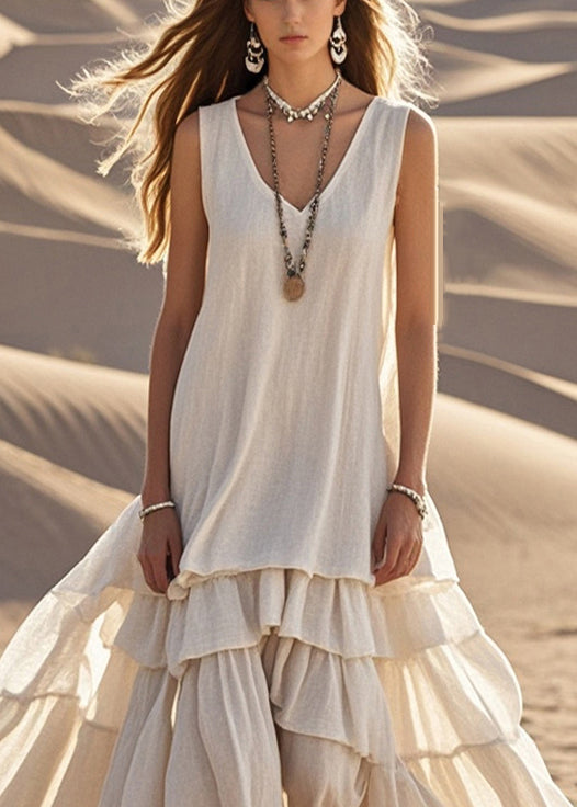 DIY White Extra Large Hem Cotton Maxi Dress Sleeveless