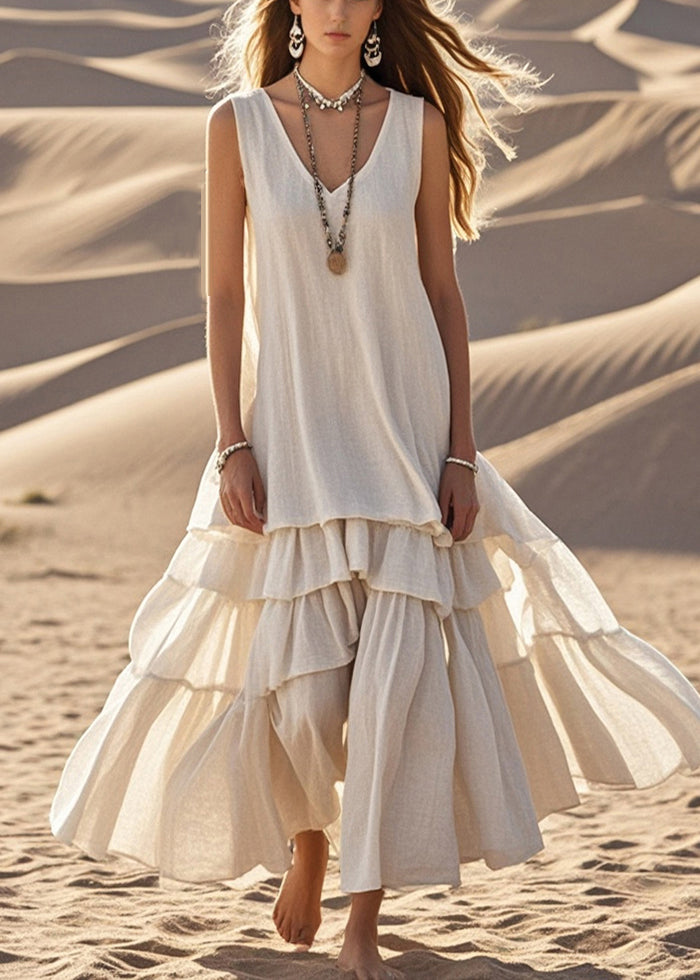 DIY White Extra Large Hem Cotton Maxi Dress Sleeveless