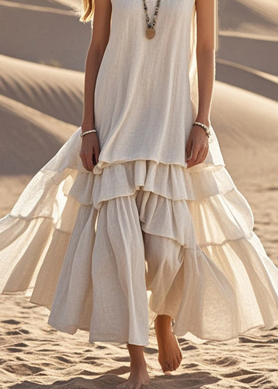 DIY White Extra Large Hem Cotton Maxi Dress Sleeveless