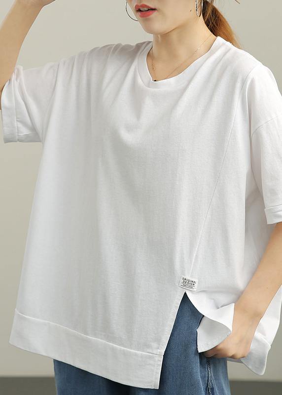DIY White Summer T-Shirts Made of Cotton with O-Neck