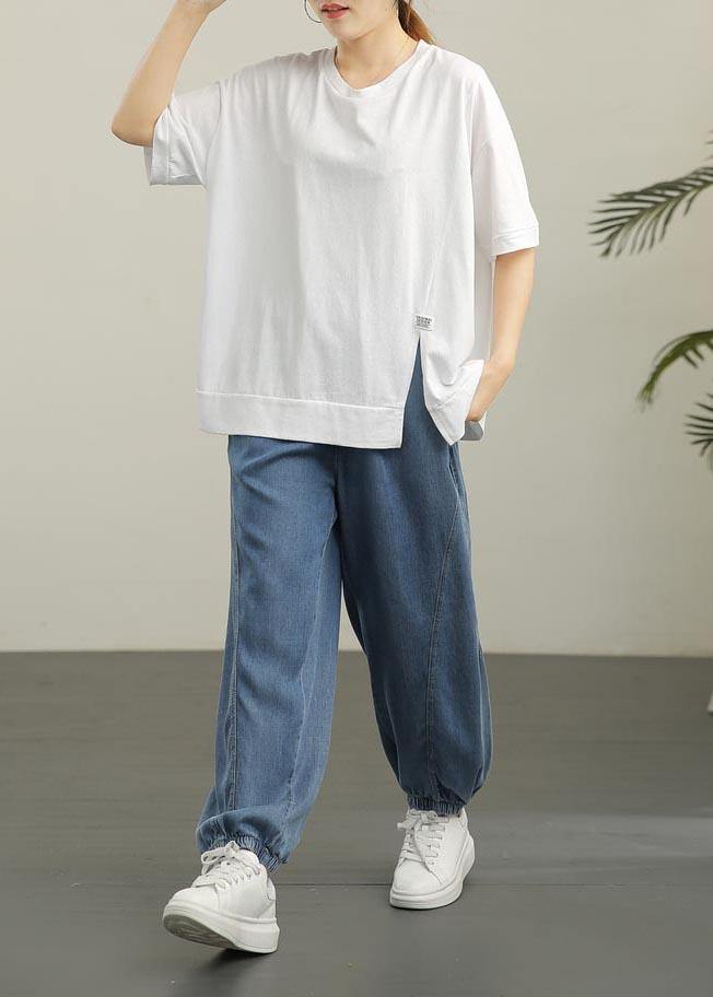 DIY White Summer T-Shirts Made of Cotton with O-Neck