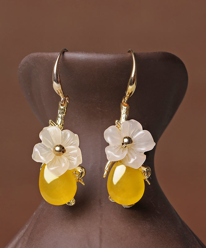 Yellow Floral Water Drop Earrings